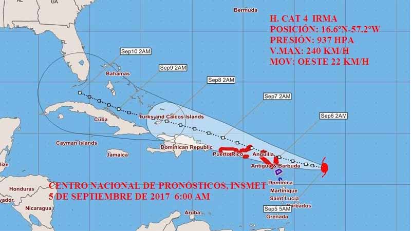 Huracán Irma se acerca al grupo norte de las Antillas Menores