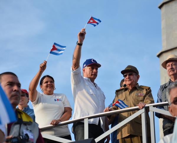 Raul and Diaz-Canel at May 1st parade, 2018.