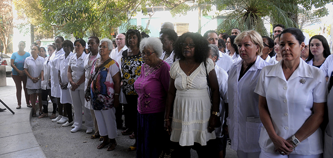 Participantes en el acto provincial por el Aniversario 35 de la creación del Plan del Médico de la Familia, realizado en el Policlínico Plaza de la Revolución, en La Habana, Cuba, el 4 de enero del 2019. Participantes en el acto provincial por el Aniversario 35 de la creación del Plan del Médico de la Familia, realizado en el Policlínico Plaza de la Revolución, en La Habana, Cuba, el 4 de enero del 2019.