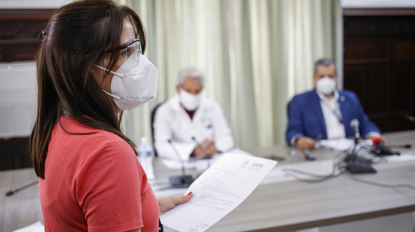 Conferencia de prensa por el día Mundial de la Salud, en la sede de la Organizacion Panamericana de la Salud (OPS), en La Habana, Cuba, el 6 de abril de2021.