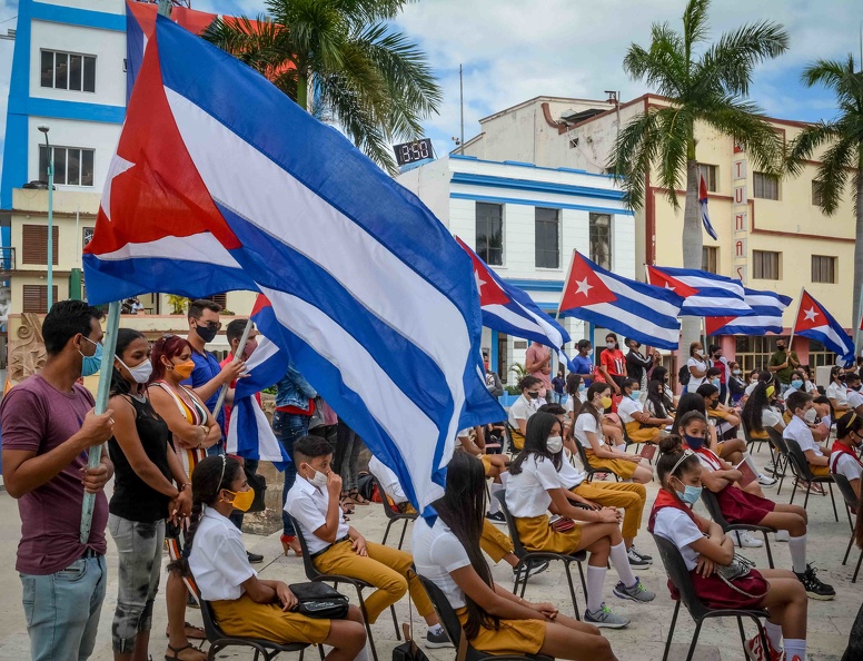 Acto nacional por el 60 aniversario de la Organización de Pioneros José Martí (OPJM) y 59 de la Unión de Jóvenes Comunistas (UJC), efectuado en la Plaza Martiana, en Las Tunas, Cuba, el 4 de abril de 2021. ACN FOTO/Yaciel PEÑA DE LA PEÑA/