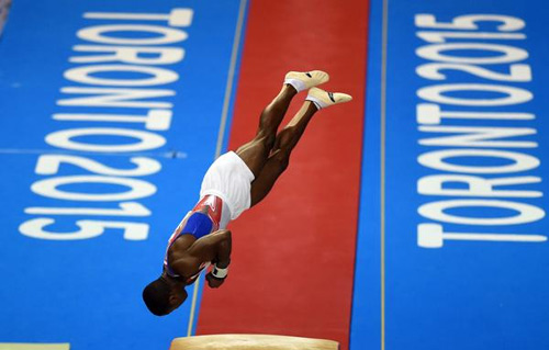 El gimnasta cubano Manrique Larduet, gana la medalla de Oro en Caballo de Salto de la gimnasia artística, en el Coliseo de Toronto, de los XVII Juegos Panamericanos de Canadá, el 15 de julio de 2015. AIN FOTO/Ricardo LÓPEZ HEVIA/Periódico Granma El gimnasta cubano Manrique Larduet, gana la medalla de Oro en Caballo de Salto de la gimnasia artística, en el Coliseo de Toronto, de los XVII Juegos Panamericanos de Canadá, el 15 de julio de 2015. AIN FOTO/Ricardo LÓPEZ HEVIA/Periódico Granma