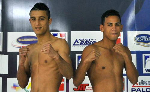 Robeisy Ramirez (D) , de los Domadores de Cuba,y Mohamed Hamouut, de los Leones de Marruecos, de la división de 56 Kg, durante el pesaje, para el enfrentamiento en la V Serie Mundial de Boxeo, en el Hotel Palco, en La Habana, el 15 de enero de 2015. AIN FOTO/Marcelino VAZQUEZ HERNANDEZ Robeisy Ramirez (D) , de los Domadores de Cuba,y Mohamed Hamouut, de los Leones de Marruecos, de la división de 56 Kg, durante el pesaje, para el enfrentamiento en la V Serie Mundial de Boxeo, en el Hotel Palco, en La Habana, el 15 de enero de 2015. AIN FOTO/Marcelino VAZQUEZ HERNANDEZ
